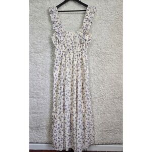 City Studio Floral Maxi Dress Women Juniors XL Cream Purple Ruffle Cottagecore